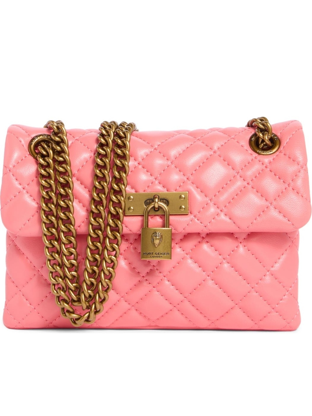 Kurt Geiger Pink Quilted Leather Chain Shoulder Bag
